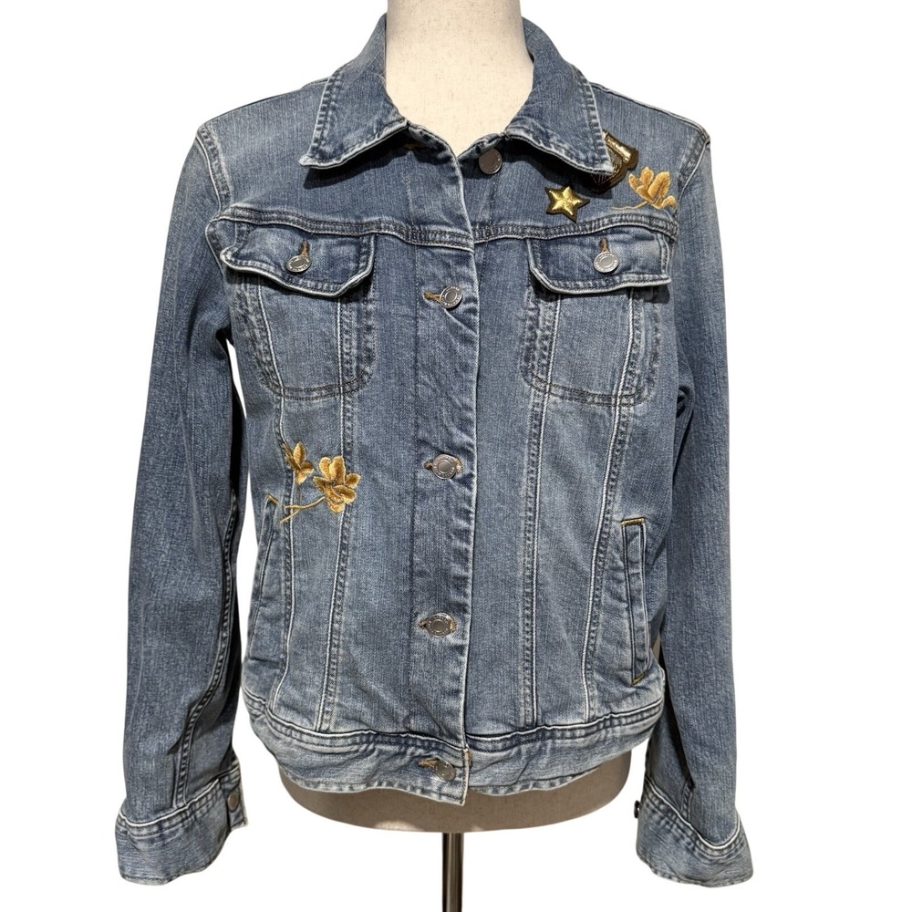 Lauren Ralph Lauren Embroidered‎ Patch Denim Trucker Jacket Women's 10 Workwear